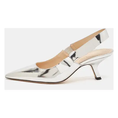 Dior Silver Leather Sweet-D Slingback Pumps Size 36.5