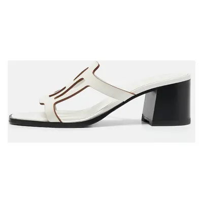 Hermes White Leather Izzy Slide Sandals Size 38.5