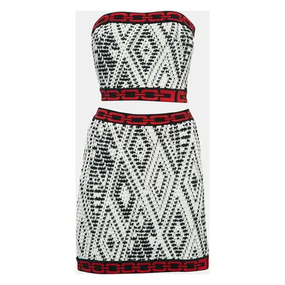 Elisabetta Franchi White/Black Tribal Pattern Crochet Skirt Set S/M