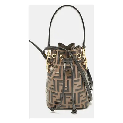 Fendi Brown/Black Zucca Leather Mini Mon Tresor Drawstring Bucket Bag