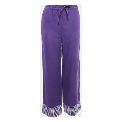 Loro Piana Purple Embroidered Linen Straight Leg Pants