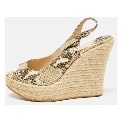 Jimmy Choo Two Tone Python Embossed Leather Polar Wedge Sandals Size