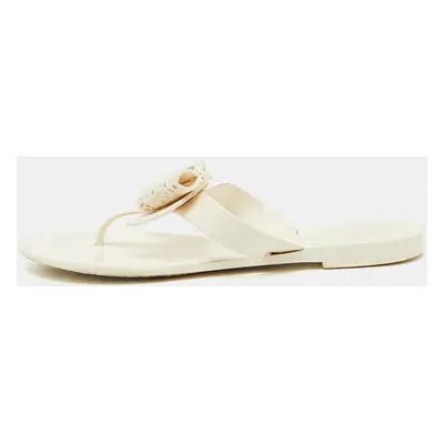 Salvatore Ferragamo White Jelly Bow Accents Flat Sandals Size 38.5