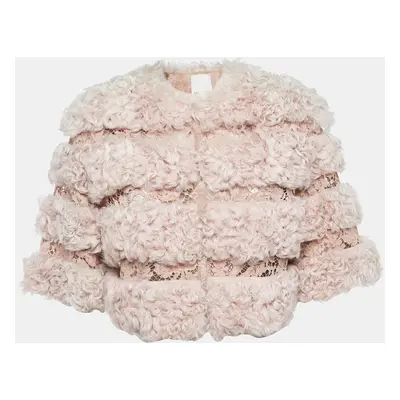 Valentino Light Pink Fur & Lace Short Sleeve Crop Jacket