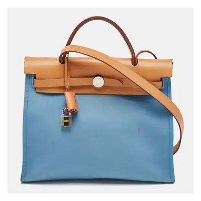 Hermes Bleu Izmir/Natural Toile and Vache Hunter Herbag Zip Bag