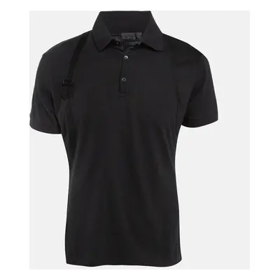 Alexander McQueen Black Cotton Pique Harness Detail Polo T-Shirt