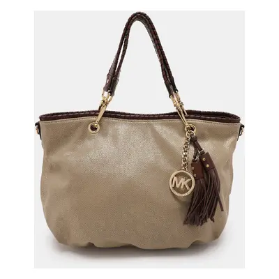 MICHAEL Michael Kors Gold Canvas and Leather Shoulder Bag