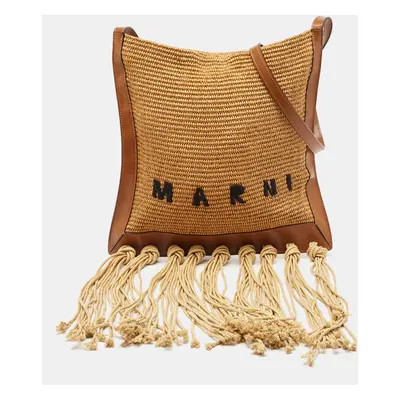 Marni Beige/Brown Leather and Raffia Fringe Shoulder Bag