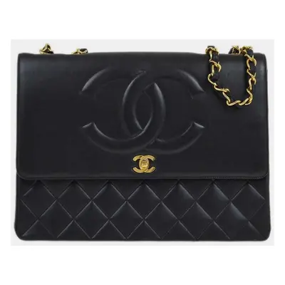 Chanel Black Lambskin Leather Maxi Classic Flap Jumbo Chain Shoulder Bag