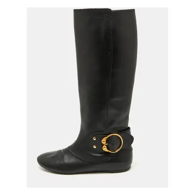 Alexander McQueen Black Leather Buckle Detail Knee length Boots Size