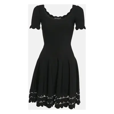 Alexander McQueen Black Stretch Knit Scallop Flared Mini Dress