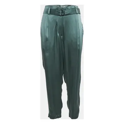 Brunello Cucinelli Green Satin Belted Trousers