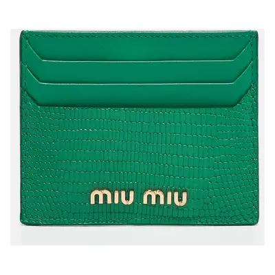 Miu Miu Green Lizard Embossed Leather Card Holder