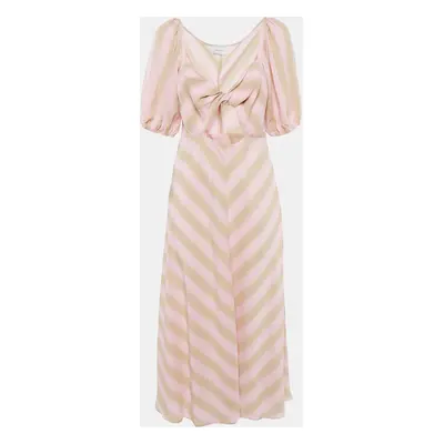 Longchamp Pink/Beige Crepe Knot Detail Cut-Out Midi Dress