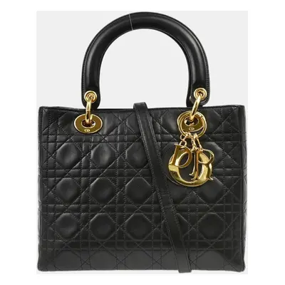 Christian Dior Black Lambskin Lady Dior Cannage Handbag