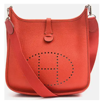 Hermes Red Leather Evelyne II PM Crossbody Bag