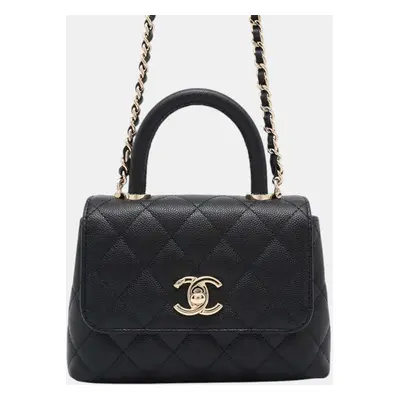 Chanel Black Caviar Leather Mini Coco Handle Chain Shoulder Bag