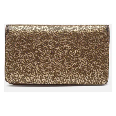 Chanel Gold Leather Timeless CC Yen Wallet