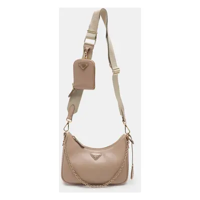 Prada Beige Saffiano Lux Leather Re-Edition Shoulder Bag