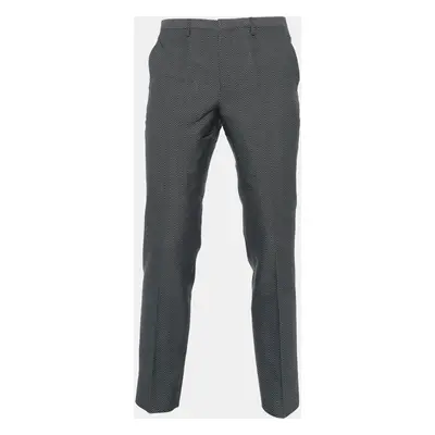 Emporio Armani Black Herringbone Wool & Silk Tailored Trousers