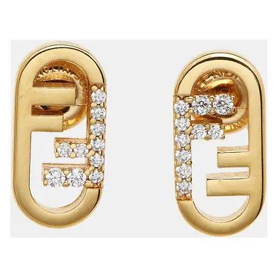 Fendi O'Lock Crystal Gold Tone Stud Earrings