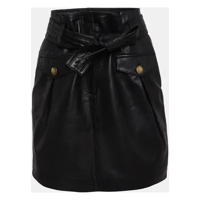 Maje Black Leather Belted Mini Skirt