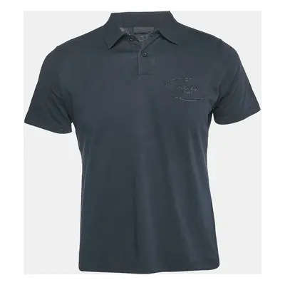 Prada Navy Blue Logo Embroidered Cotton Polo T-Shirt