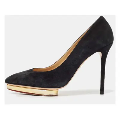 Charlotte Olympia Black Suede Dolly Platform Pumps Size