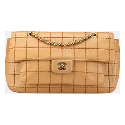 Chanel Brown Lambskin Wild Stitch Chocolate Bar Chain Flap