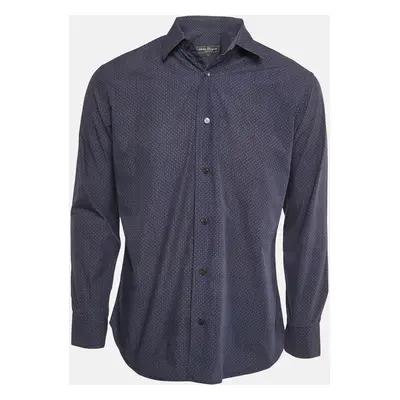 Salvatore Ferragamo Navy Blue Printed Derby Fit Shirt