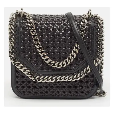 Stella McCartney Black Woven Faux Leather Falabella Box Shoulder Bag