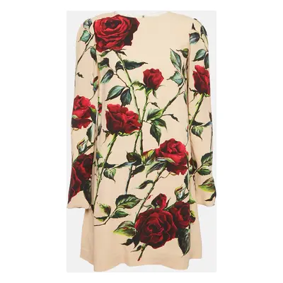 Dolce & Gabbana Caramel Beige Floral Print Crepe Mini Dress