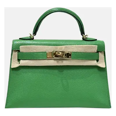 Hermes bamboo green lamb skin mini kelly II bag