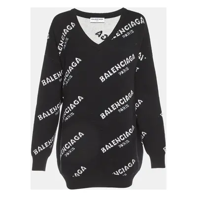 Balenciaga Black All Over Logo Wool Knit Sweater