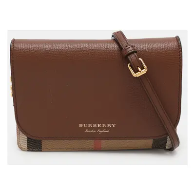 Burberry Brown/Beige House Check Canvas and Leather Hampshire Crossbody Bag