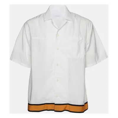 Prada White Cotton Contrast Striped Bottom Button Front Shirt