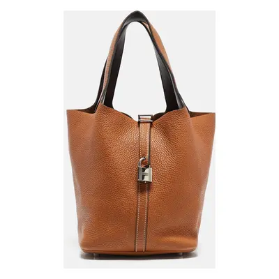 Hermes Gold/Rouge Taurillon Clemence Leather Picotin Lock Bag