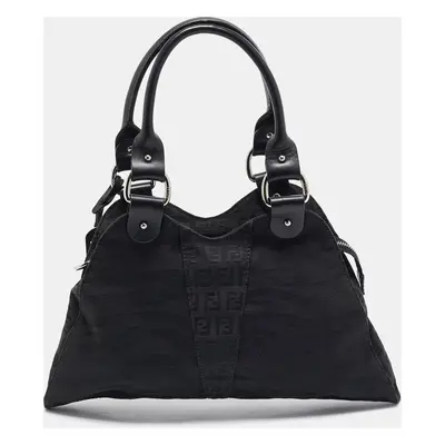 Fendi Black Zuchinno Fabric and Leather Devil Trapezio Tote