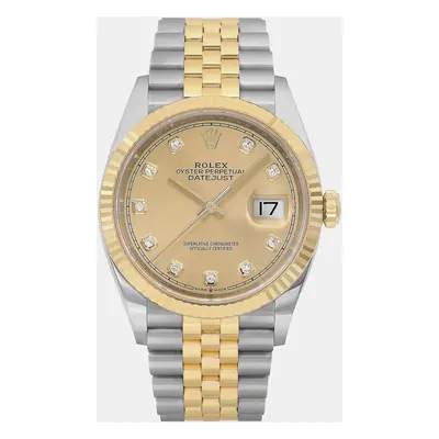 Rolex Datejust 18K Gold Steel Champagne Diamond Dial Men Wristwatch