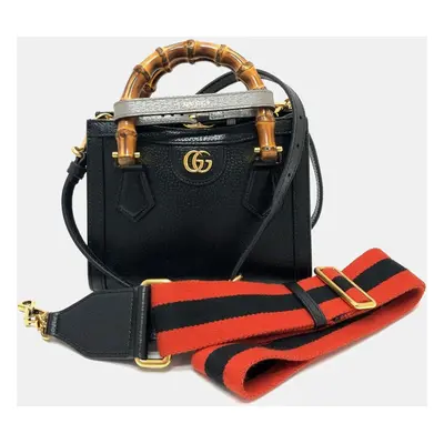 Gucci Black Leather Diana Bamboo Top Handle Bag