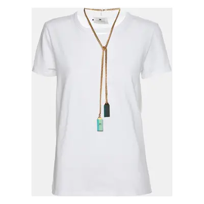 Elisabetta Franchi White Cotton Round Neck Chain T-Shirt