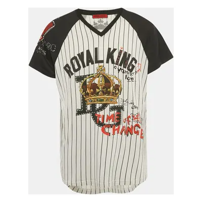 Dolce & Gabbana Black/White Royal King Print Cotton Jersey Baseball T-Shirt