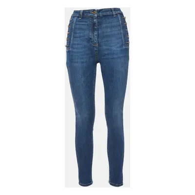 Elisabetta Franchi Blue Denim Button Detail Jeans Waist 28"