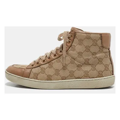 Gucci Beige Canvas and Leather Brooklyn High Top Sneakers Size