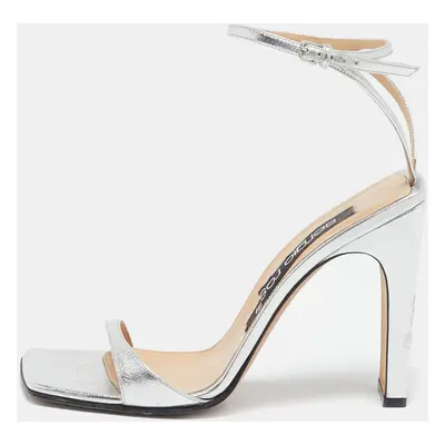 Sergio Rossi Silver Leather Ankle Strap Sandals Size