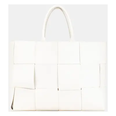 Bottega Veneta White Large Intreccio Arco Tote