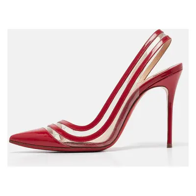 Christian Louboutin Red/Transparent Patent Leather and PVC Paralili D'orsay Pumps Size 37.5