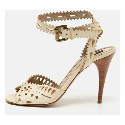 Etro Cream Leather Cutout Ankle Strap Sandals Size