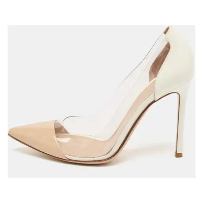 Gianvito Rossi Beige/White Patent Leather And PVC Plexi Pointed Toe Pumps Size