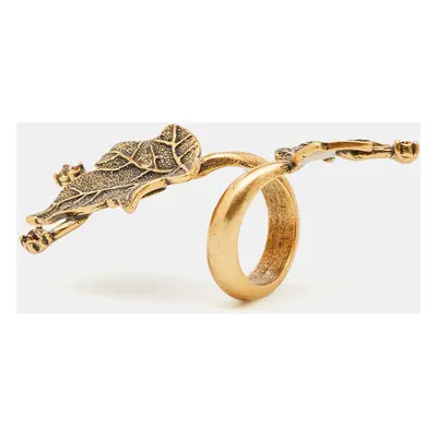 Oscar de la Renta Crystal Gold tone Leaf Cocktail Ring Size